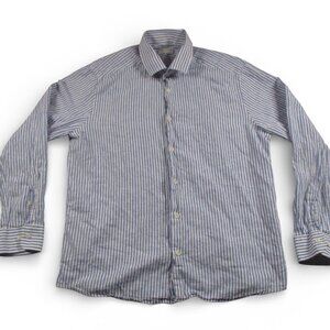 Jack Victor Shirt Mens Blue White Stripes Linen Blend Casual Shirt